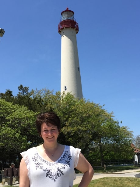 CaMarie in front of the Cape May lighthouse.