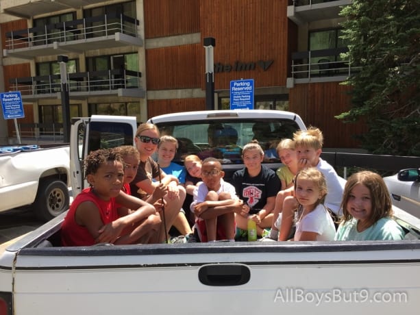 grandchildren piled in Grandpa's truck