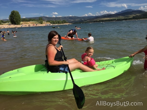 mom and little daughter kayak