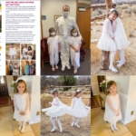 Eight year old twin girls, Adelynn and Sarah, featured on their baptism day all dressed in white. One picture with parents, grandparents, Individually and
